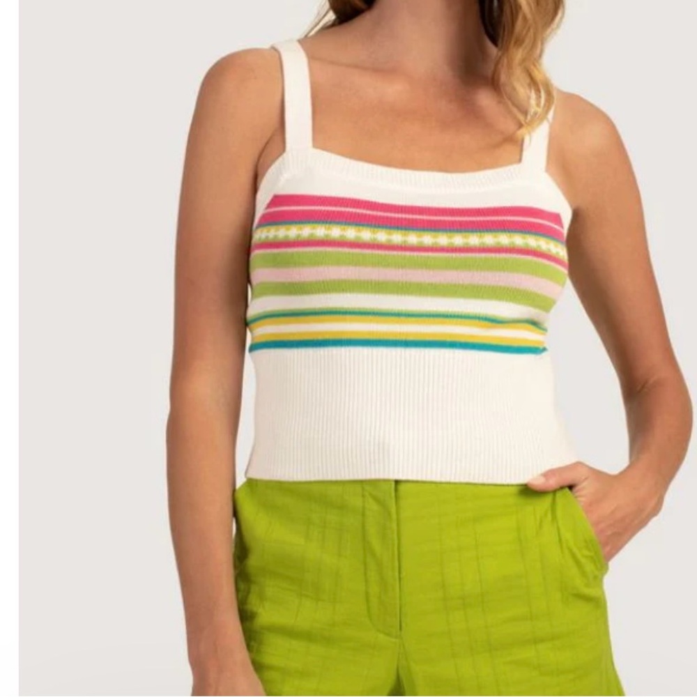 Tina Turk Striped Knit Tank Top in White and Green Size M
